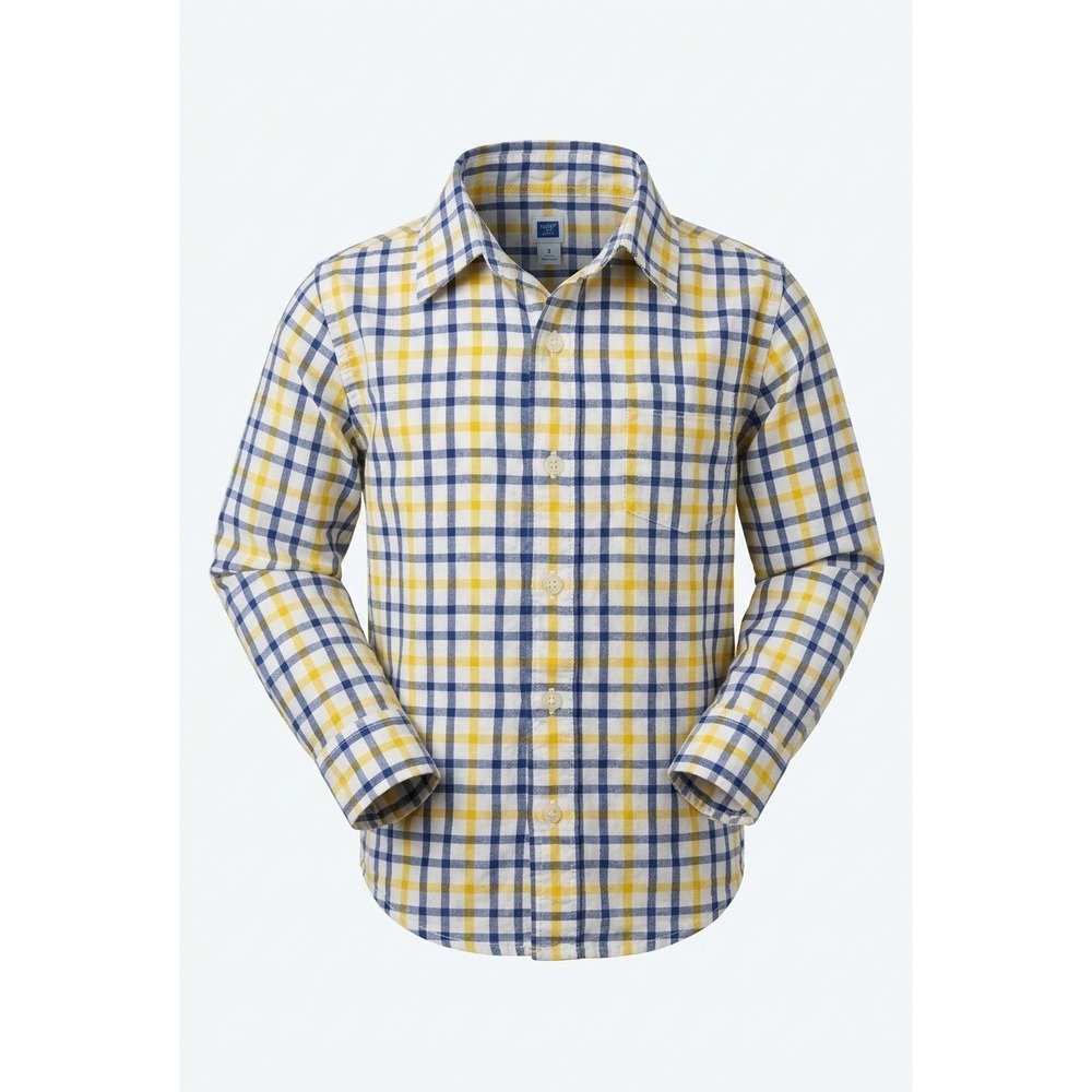 Janie and Jack Boys Blue Yellow Plaid Button Down Shirt Long Sleeve Size 4